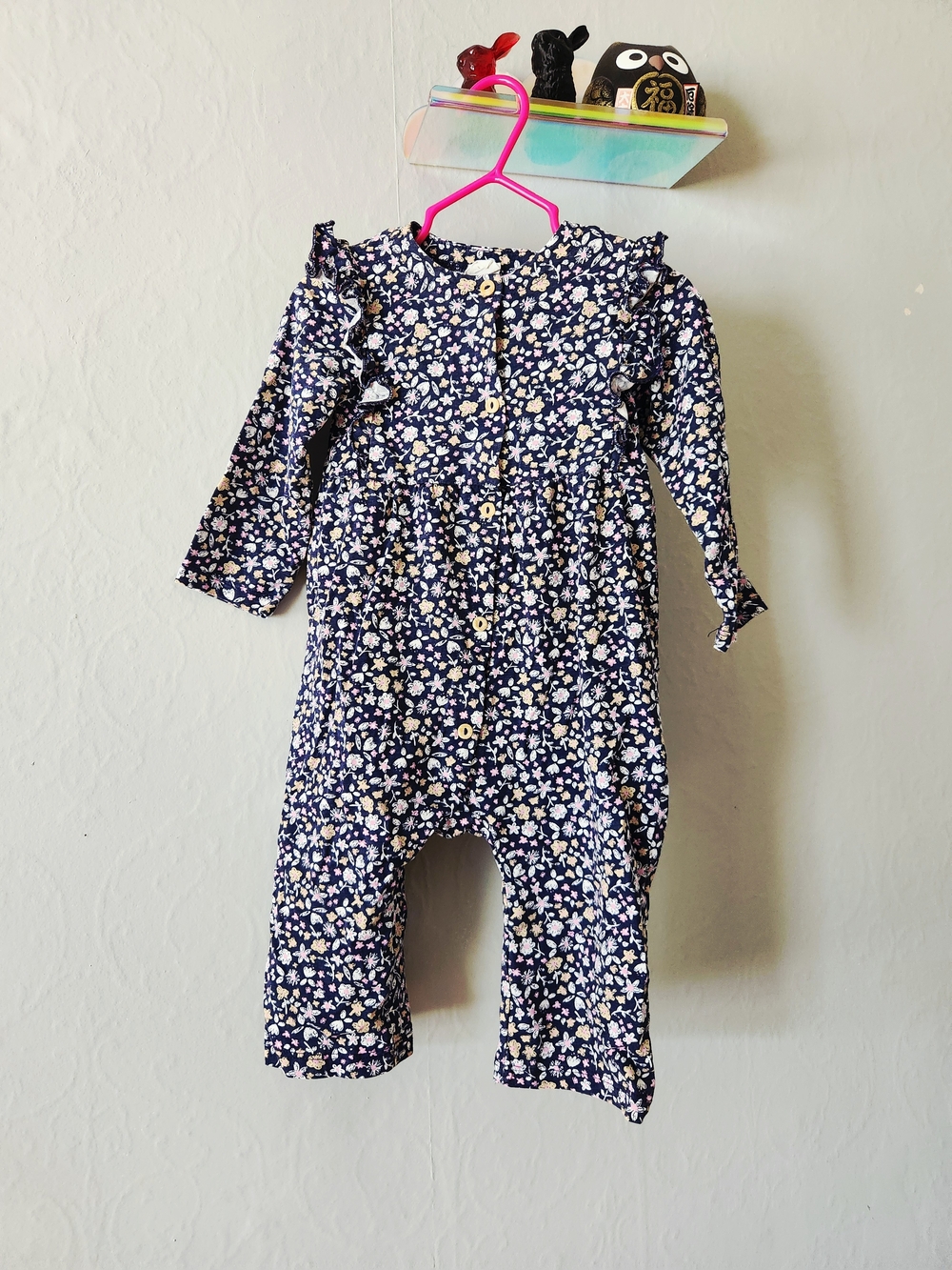 H&M Navy Floral Long-Sleeve Romper